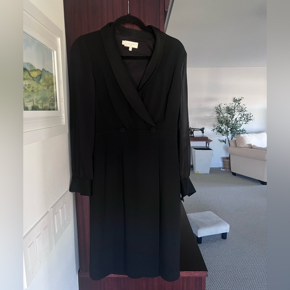 Hobbs tuxedo dress with sheer sleeves - Picture 1 of 7